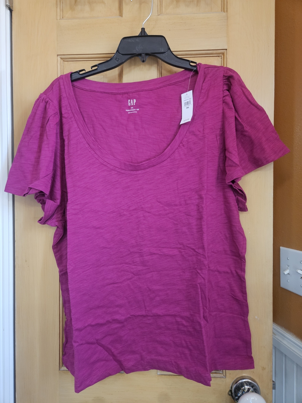 GAP Fuchsia Short Sleeve Scoop Neck Puff Sleeve Tee
